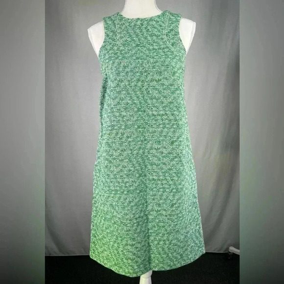 ODEEH Dress Green Cream Tweed Sleeveless Shift Size XS NWT Racerback Pockets - Picture 5 of 16